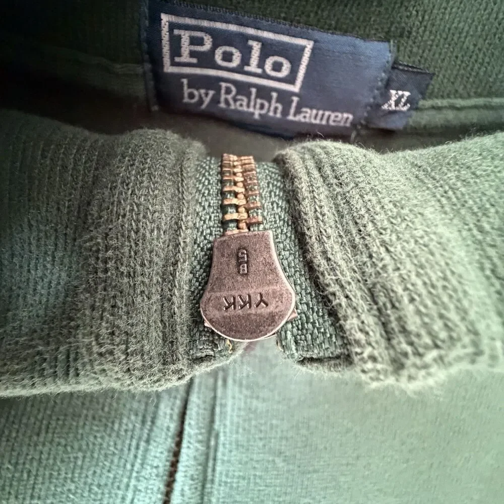 Vintage Polo Ralph Lauren Men XL Green 1/4 Zip Pullover Sweater Pony YKK